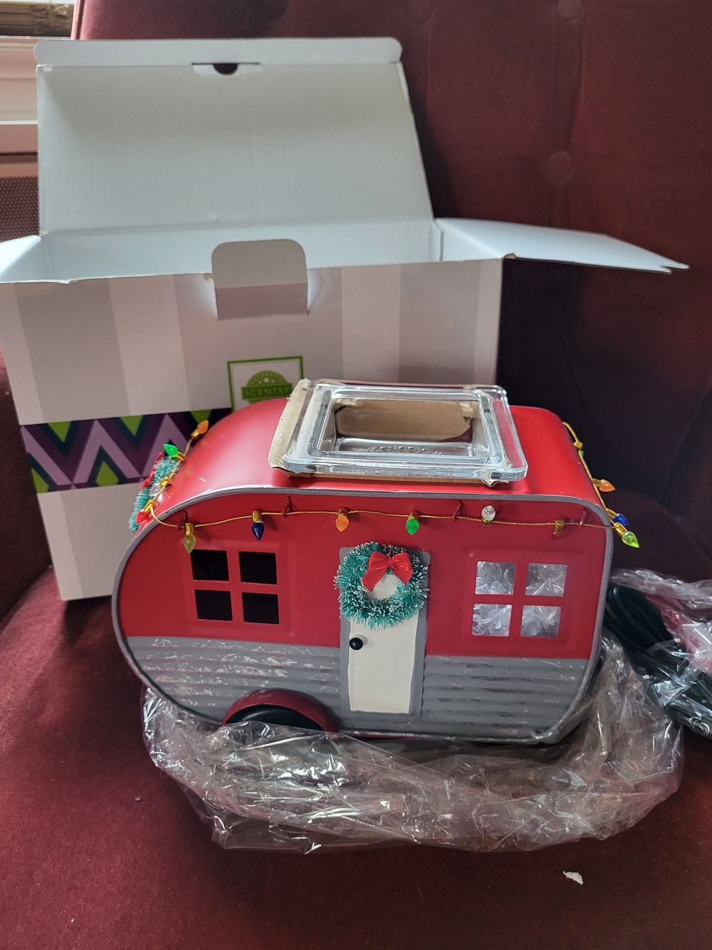 Scentsy Red and Silver Christmas Camper Wax Warmer